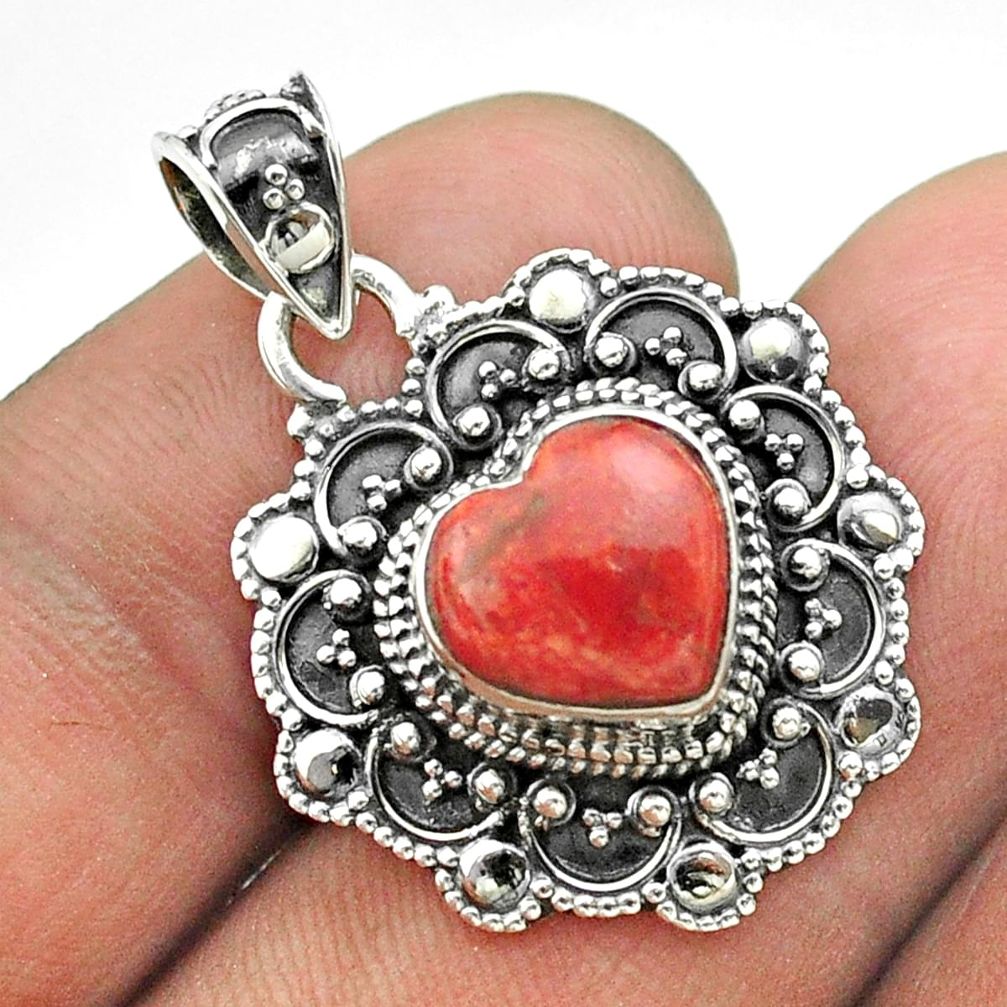 5.15cts natural red sponge coral 925 sterling silver heart pendant t56109