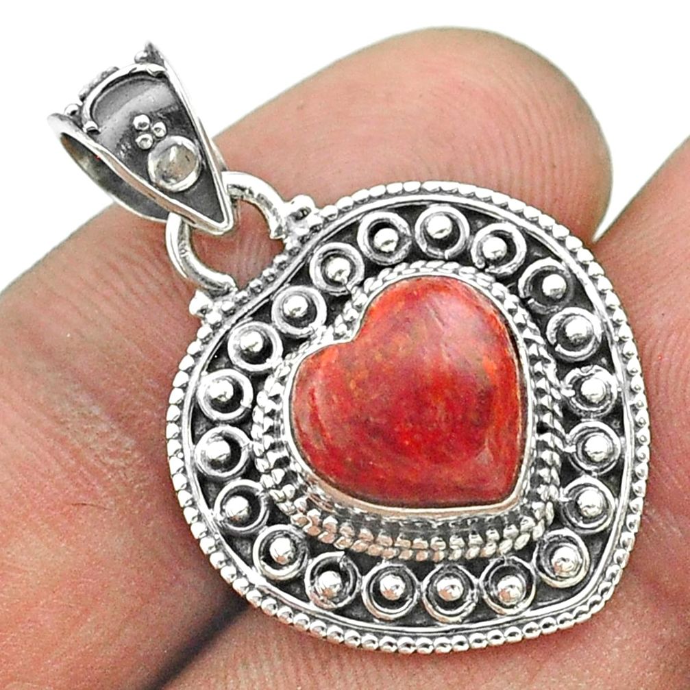 4.84cts natural red sponge coral 925 sterling silver heart pendant t56167