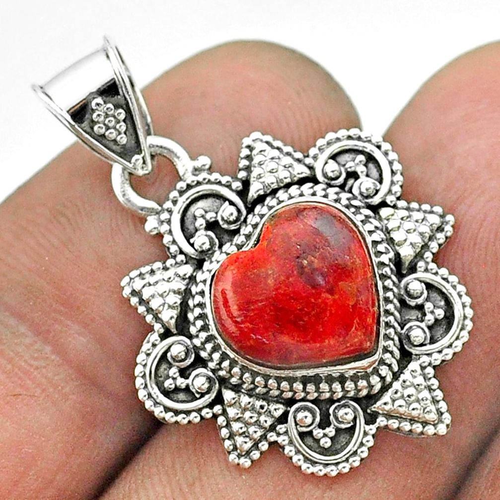 4.42cts natural red sponge coral 925 sterling silver pendant jewelry t56058