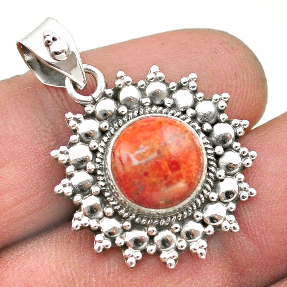 5.10cts natural red sponge coral 925 sterling silver pendant jewelry t74984