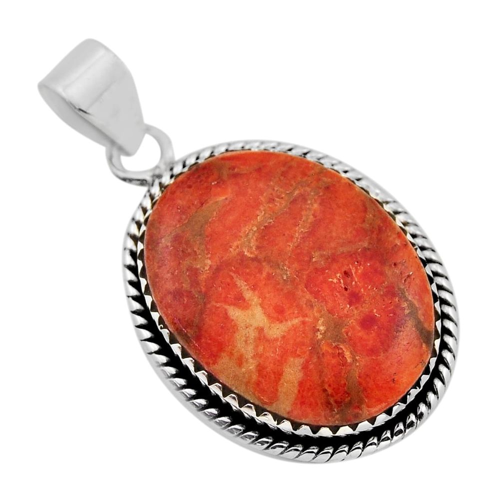 15.02cts natural red sponge coral 925 sterling silver pendant jewelry y96901
