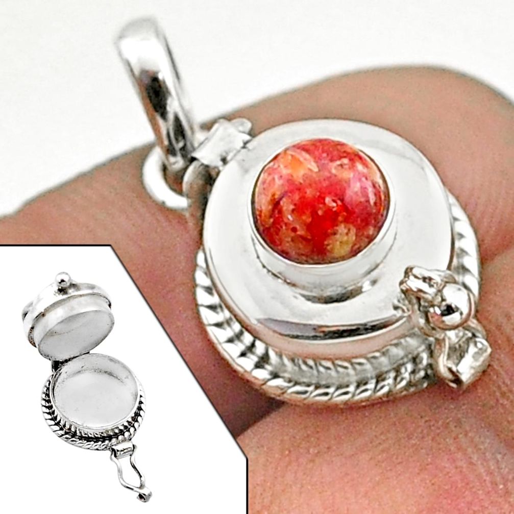 1.12cts natural red sponge coral 925 sterling silver poison box pendant t73451