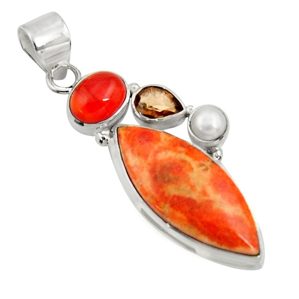  red sponge coral onyx pearl 925 sterling silver pendant d44557