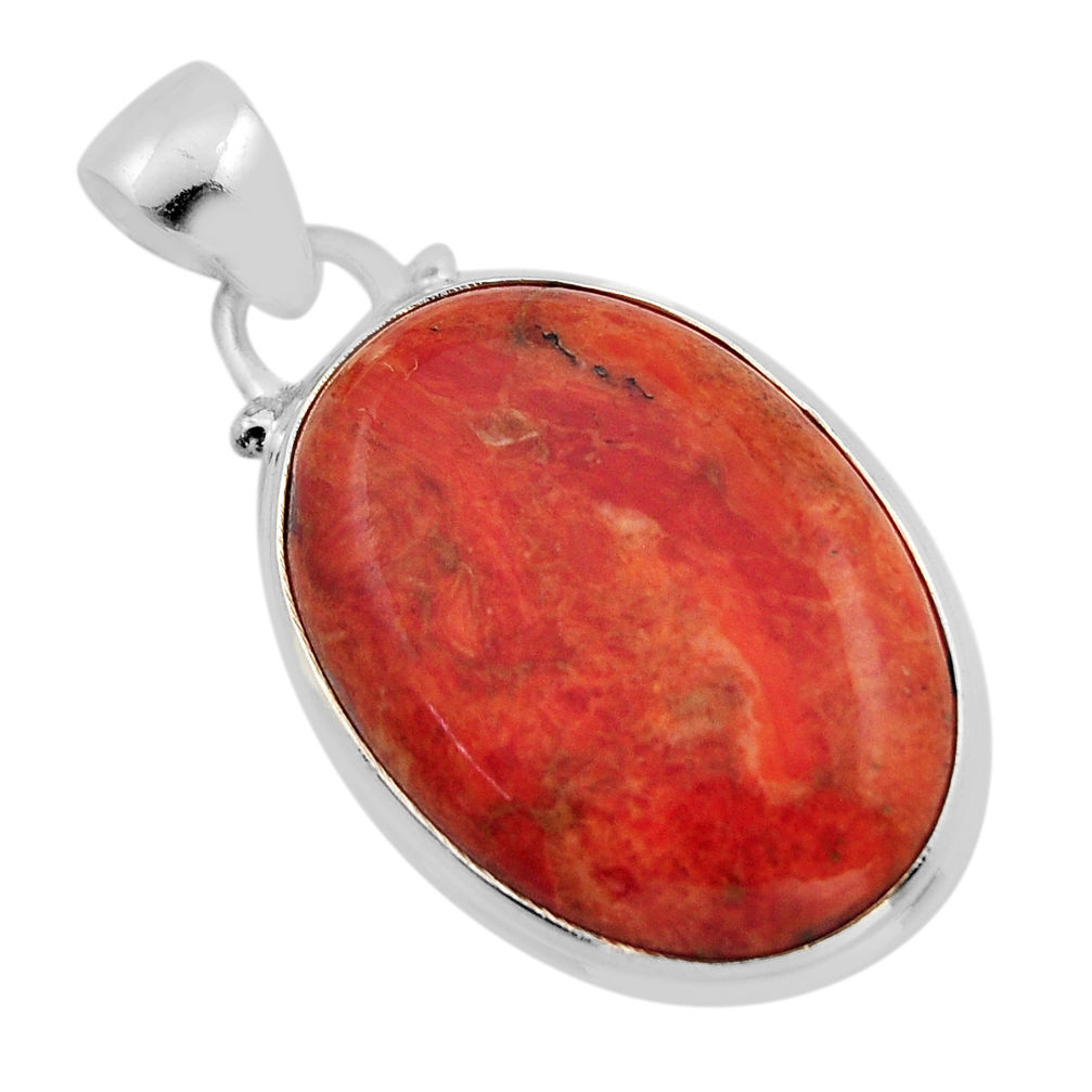15.43cts natural red sponge coral oval sterling silver pendant jewelry y96903