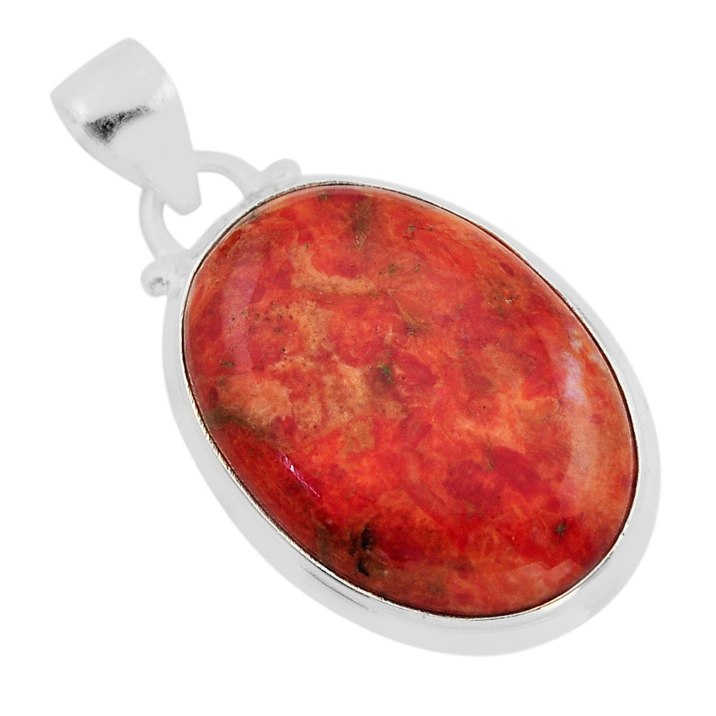 16.39cts natural red sponge coral oval sterling silver pendant jewelry y96911