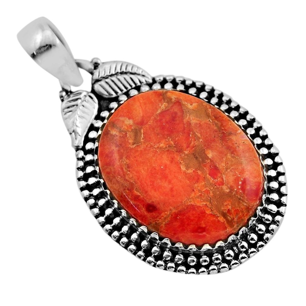 13.15cts natural red sponge coral oval sterling silver pendant jewelry y96917