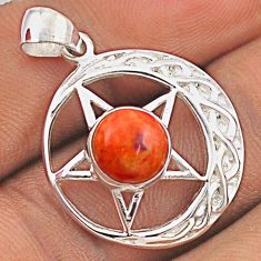 3.00cts natural red sponge coral round silver dark lord pentagram pendant t88851