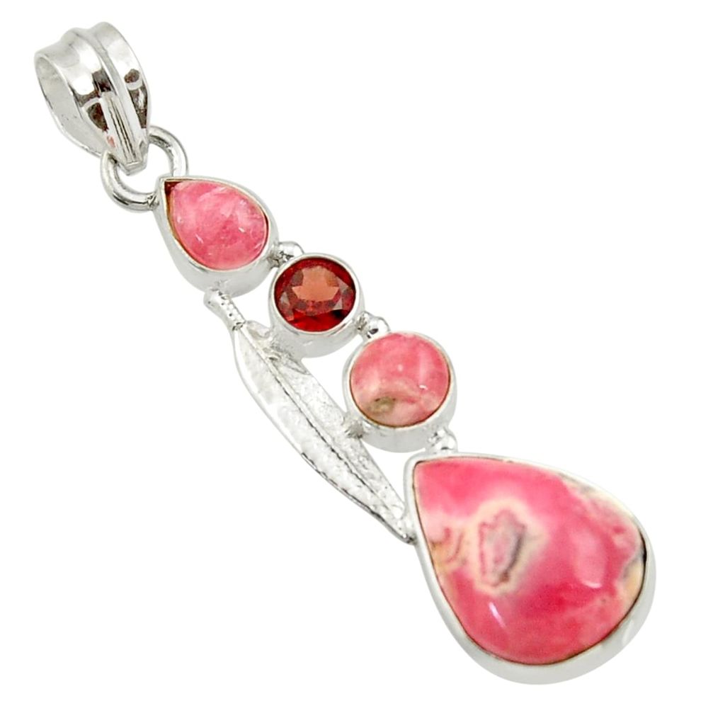 13.26cts natural rhodochrosite inca rose (argentina) 925 silver pendant d43015