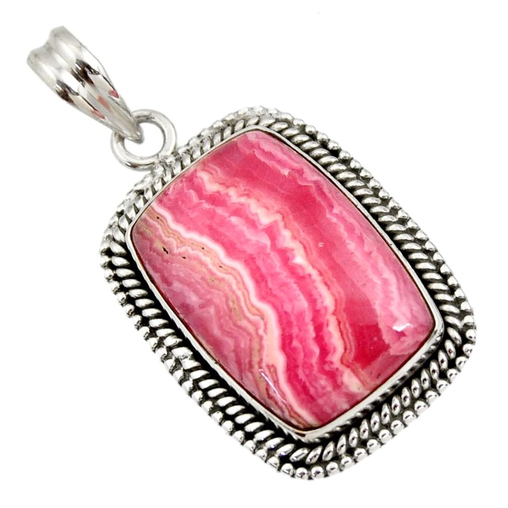 26.16cts natural rhodochrosite inca rose (argentina) 925 silver pendant r30611