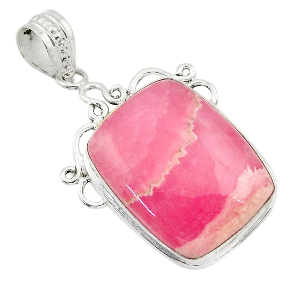 22.44cts natural rhodochrosite inca rose (argentina) 925 silver pendant r32067