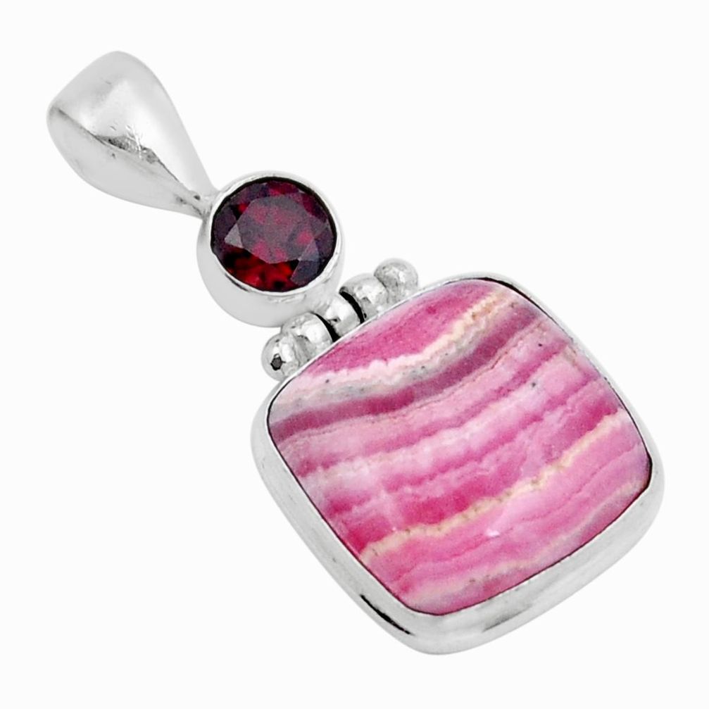 13.85cts natural rhodochrosite inca rose (argentina) garnet silver pendant y6263