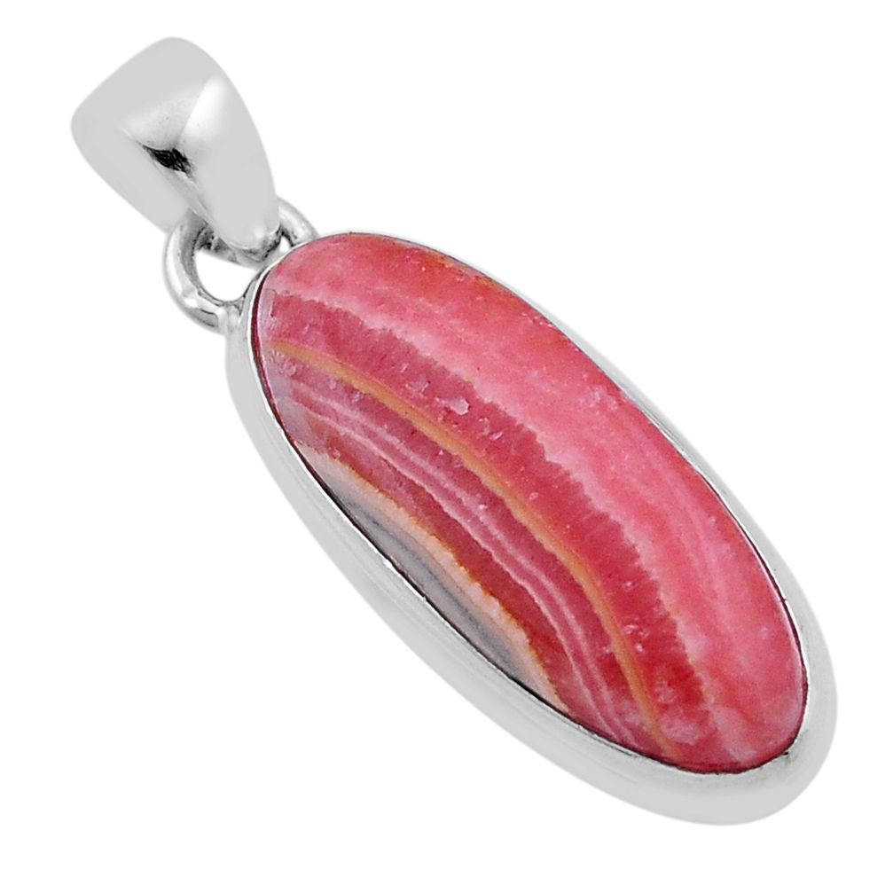 17.99cts natural rhodochrosite inca rose (argentina) oval silver pendant n45226