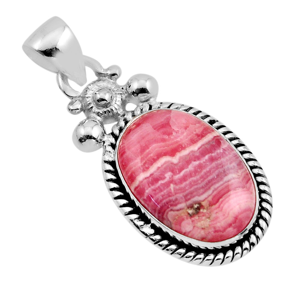 10.81cts natural rhodochrosite inca rose (argentina) oval silver pendant y95159
