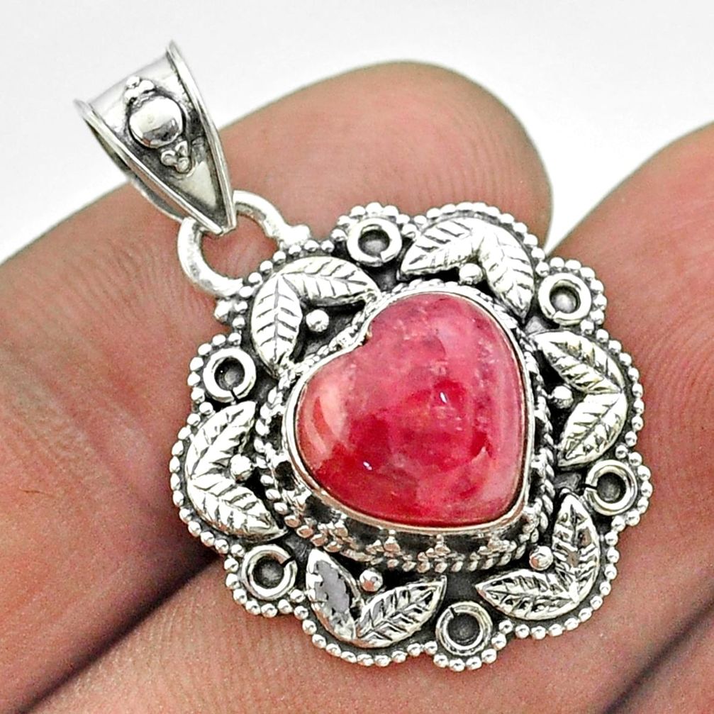 5.31cts natural rhodochrosite inca rose (argentina) silver heart pendant t56131