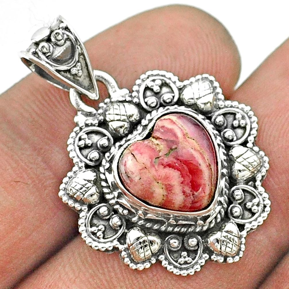 5.36cts natural rhodochrosite inca rose (argentina) silver heart pendant t56185