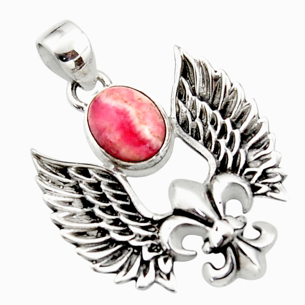 4.37cts natural rhodochrosite inca rose 925 silver feather charm pendant r52891
