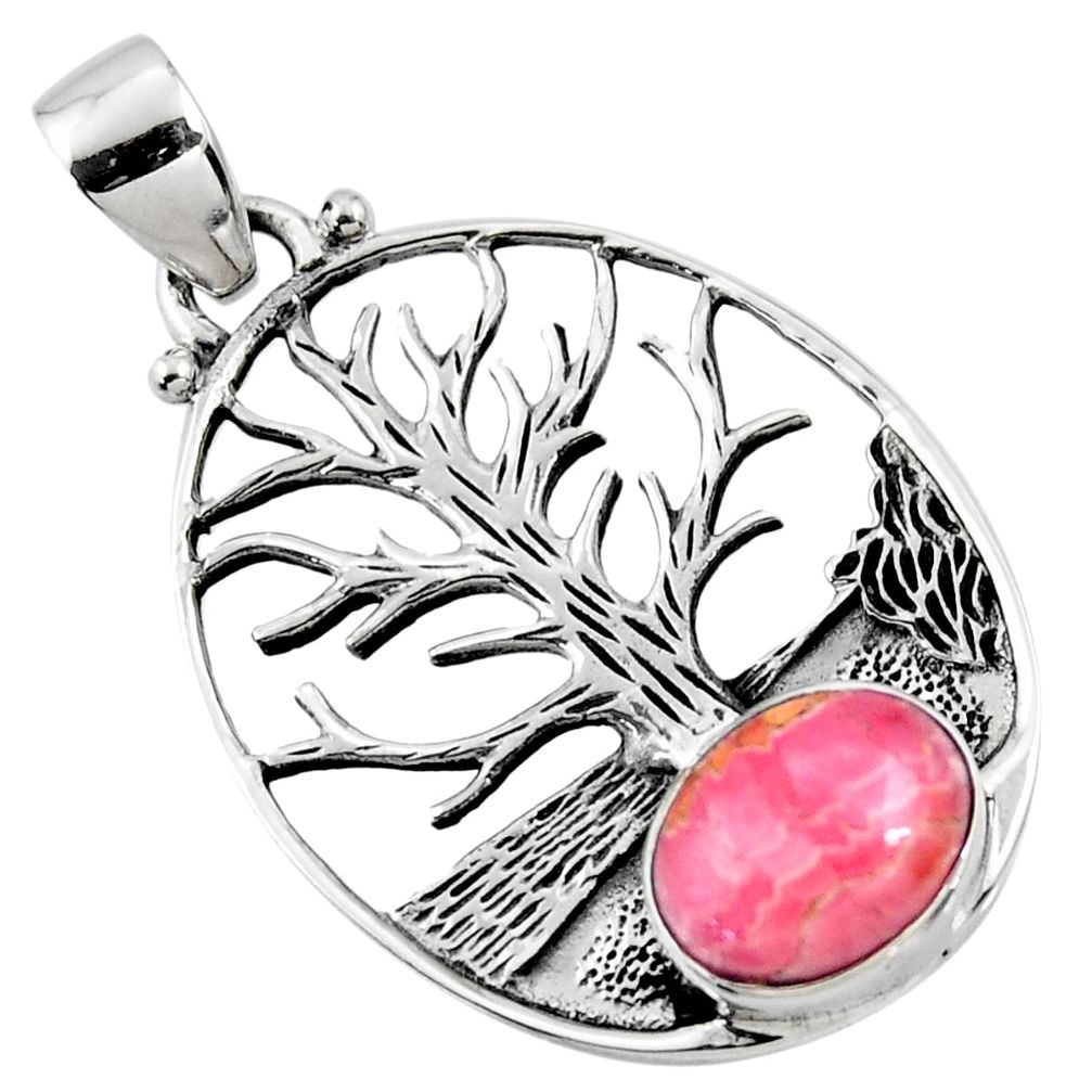 4.02cts natural rhodochrosite inca rose 925 silver tree of life pendant r52981