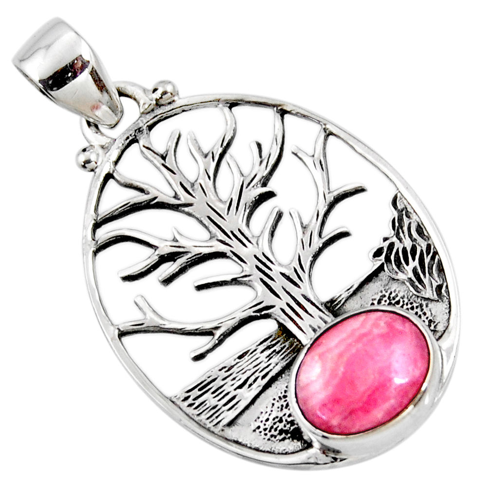 4.37cts natural rhodochrosite inca rose 925 silver tree of life pendant r53007