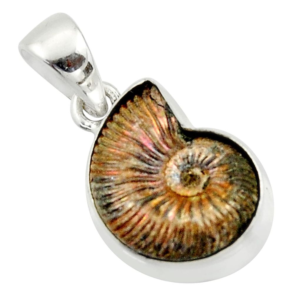 14.90cts natural russian jurassic opal ammonite 925 silver pendant r40089