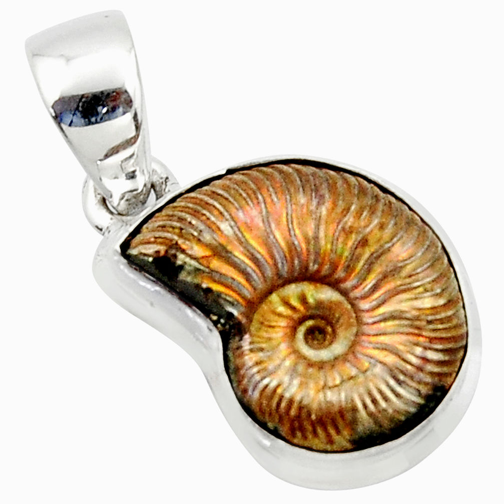 14.90cts natural russian jurassic opal ammonite 925 silver pendant r40094