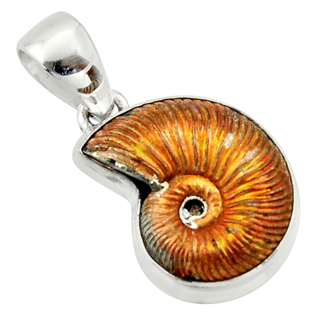 15.39cts natural russian jurassic opal ammonite 925 silver pendant r40096