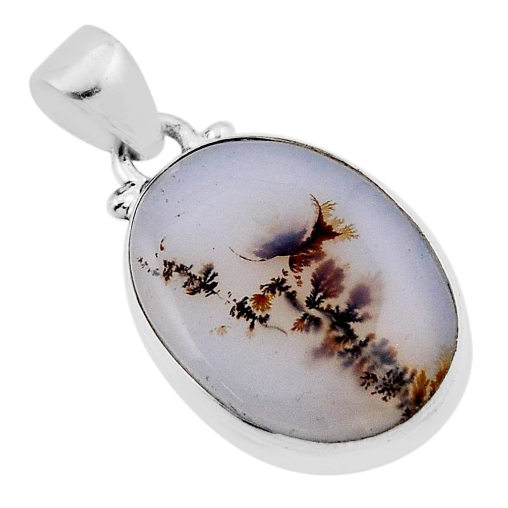 8.79cts natural scenic russian dendritic agate oval 925 silver pendant n34865