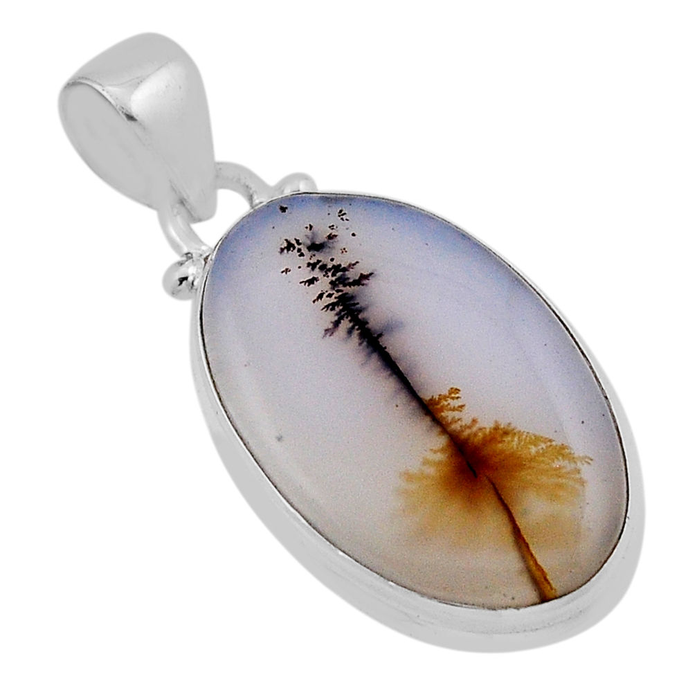 9.41cts natural scenic russian dendritic agate oval 925 silver pendant n34867