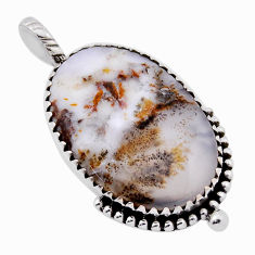 16.51cts natural scenic russian dendritic agate oval 925 silver pendant n35611