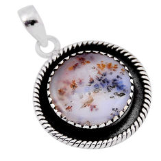 14.26cts natural scenic russian dendritic agate round 925 silver pendant n35598