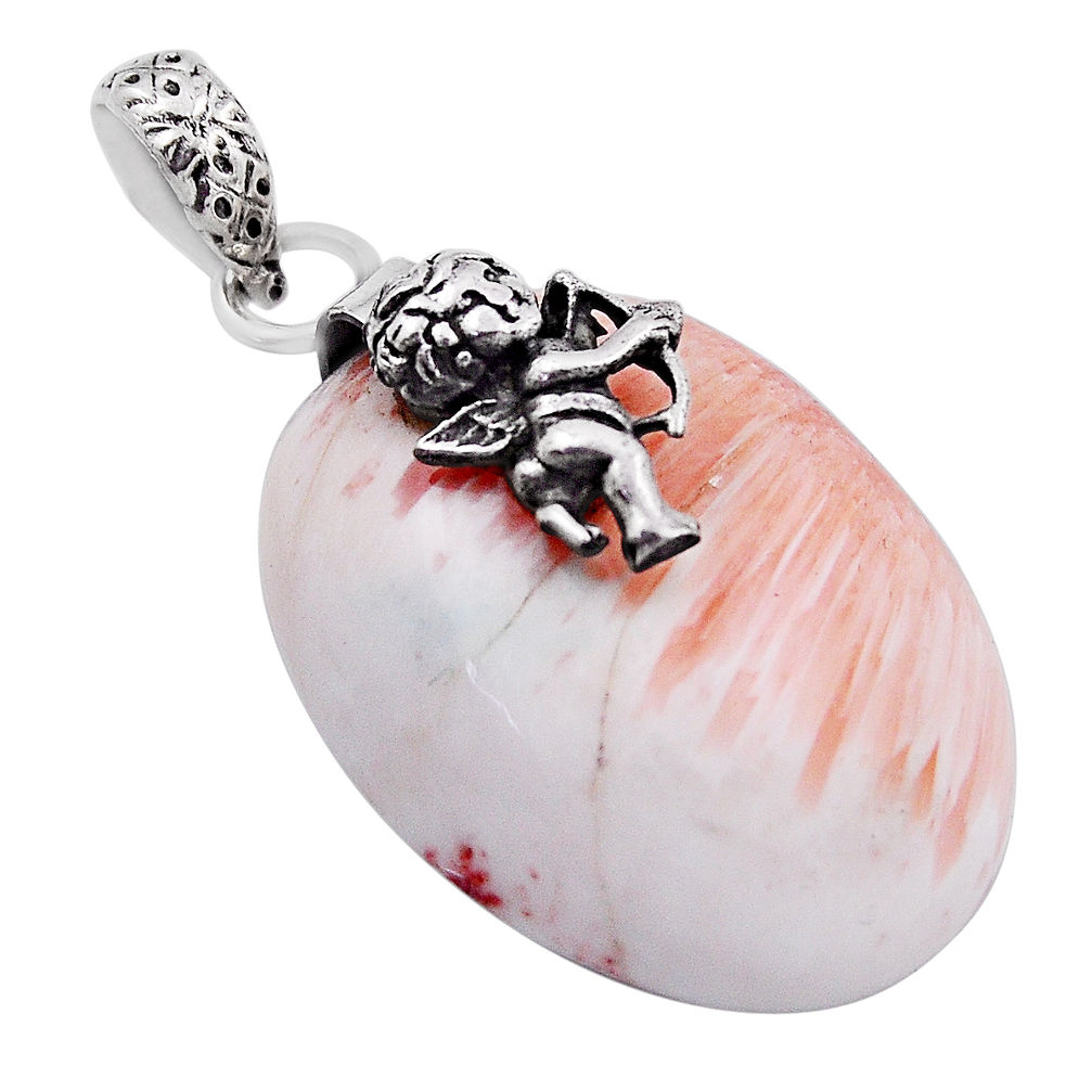 22.23cts natural scolecite high vibration crystal silver angel pendant n23634