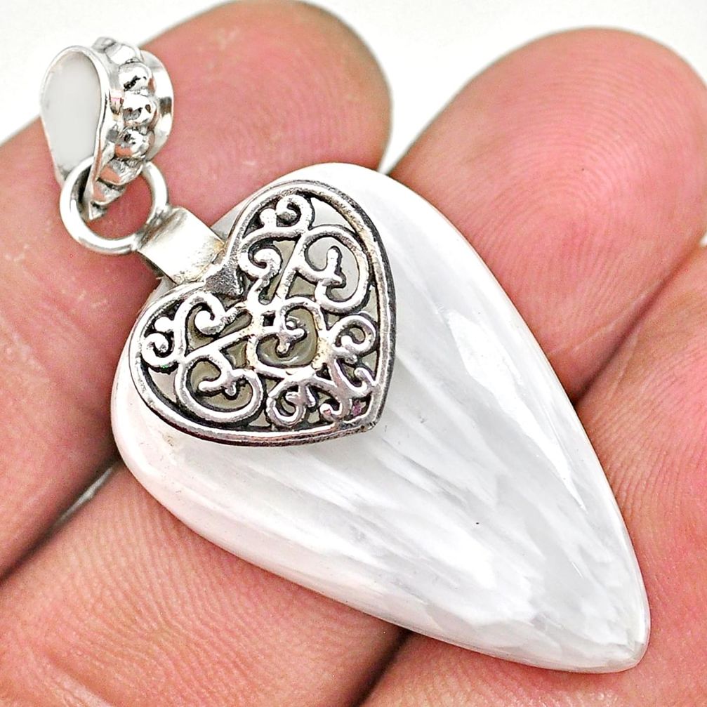 22.66cts natural scolecite high vibration crystal silver heart pendant r91151