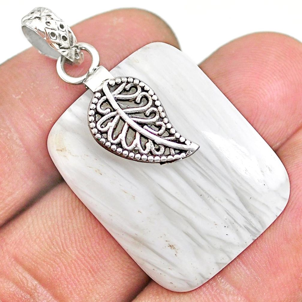 19.79cts natural scolecite high vibration crystal silver leaf pendant r91159