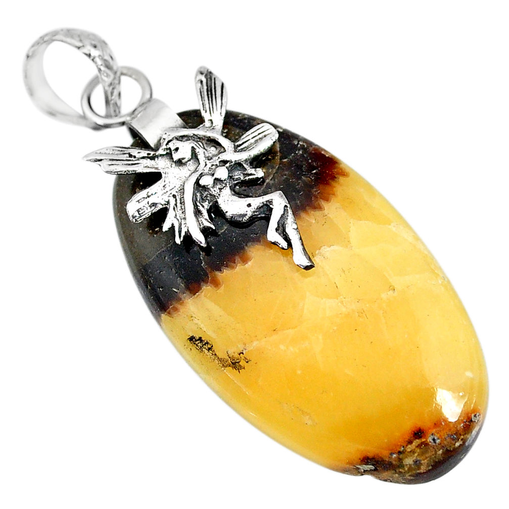 27.17cts natural septarian gonads 925 silver angel wings fairy pendant r91432