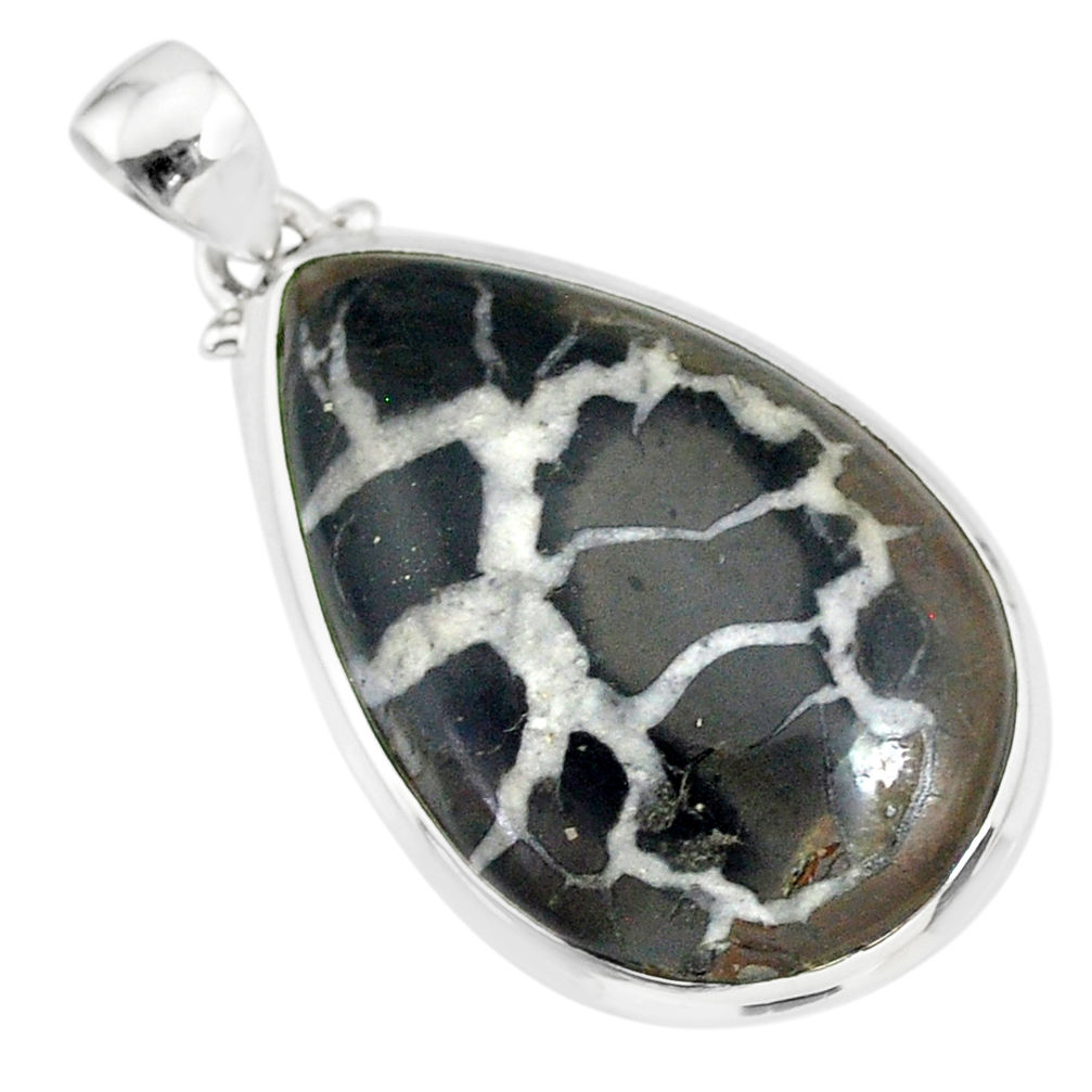 19.42cts natural septarian nodules (dragon stone) 925 silver pendant r86629