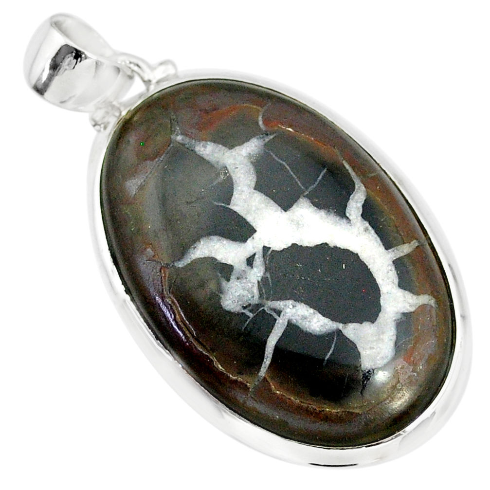 22.30cts natural septarian nodules (dragon stone) 925 silver pendant r86630