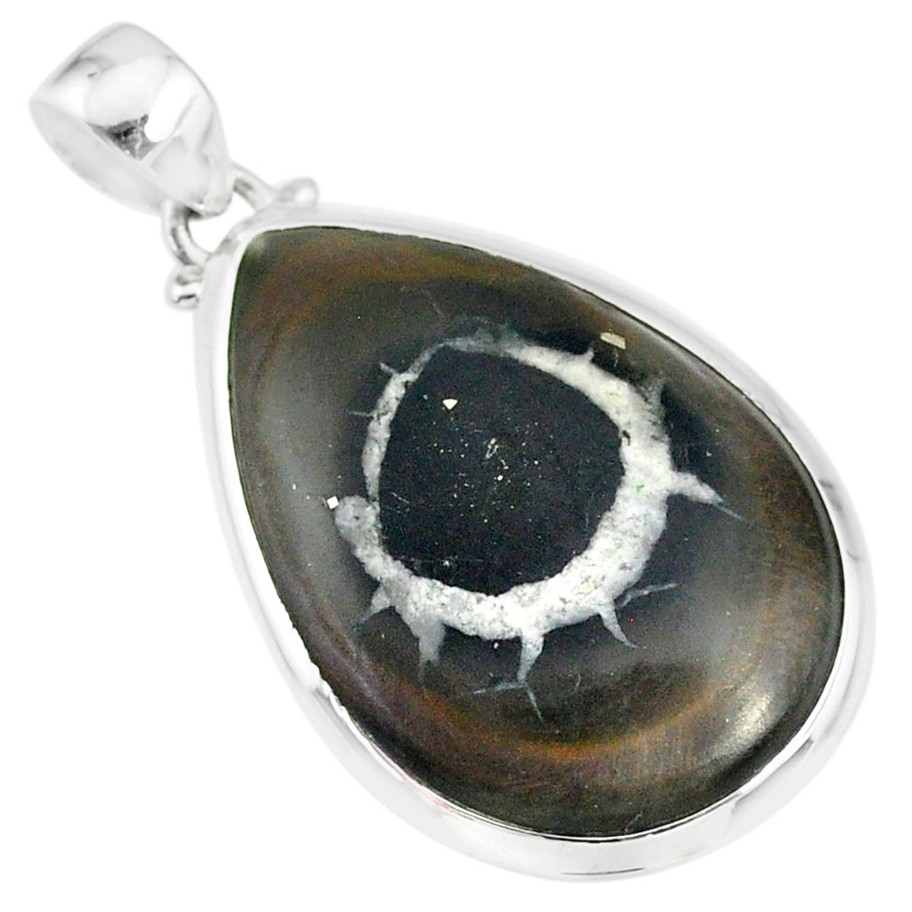 18.82cts natural septarian nodules (dragon stone) 925 silver pendant r86636