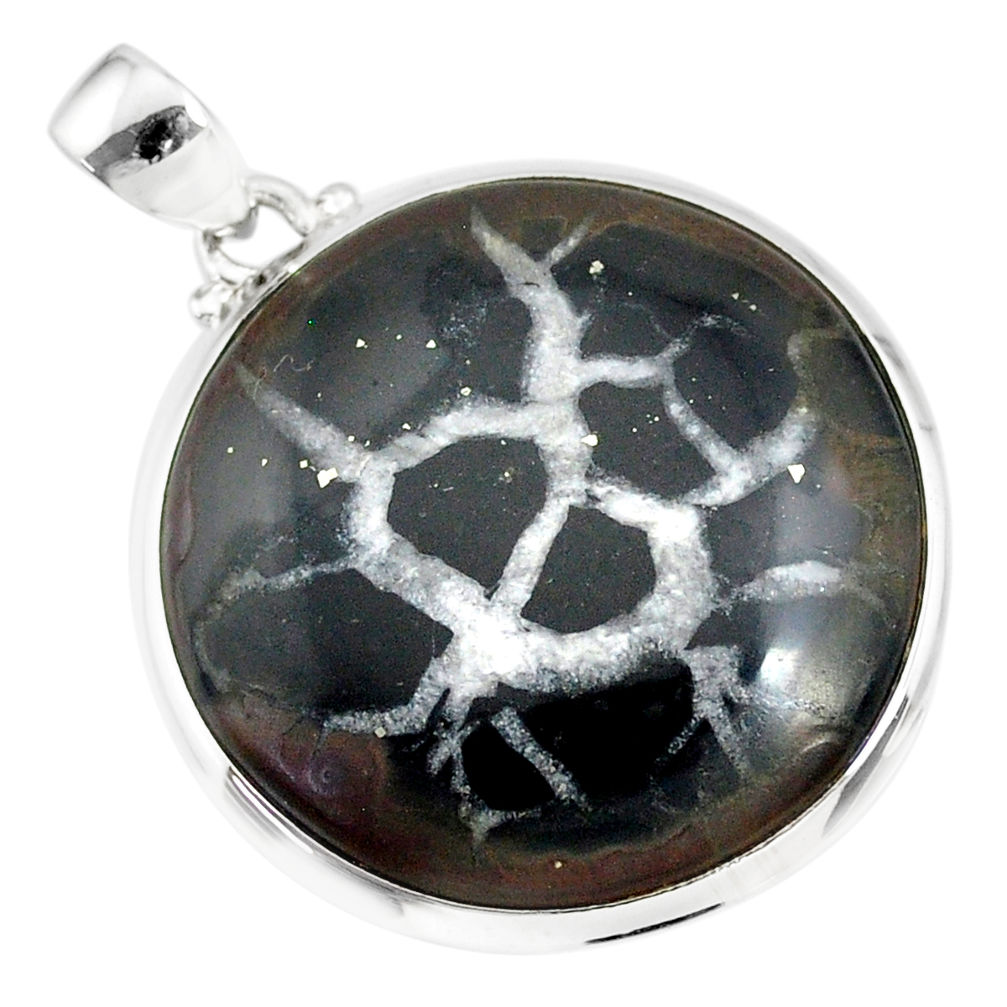 29.75cts natural septarian nodules (dragon stone) 925 silver pendant r86644