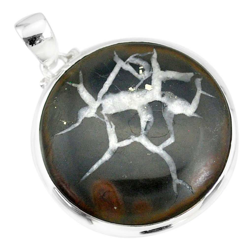 28.68cts natural septarian nodules (dragon stone) 925 silver pendant r86645