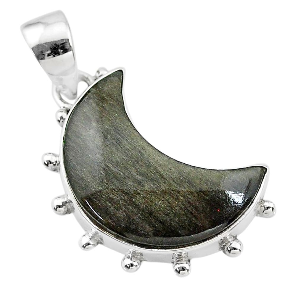 10.72cts natural sheen black obsidian 925 sterling silver moon pendant t21803