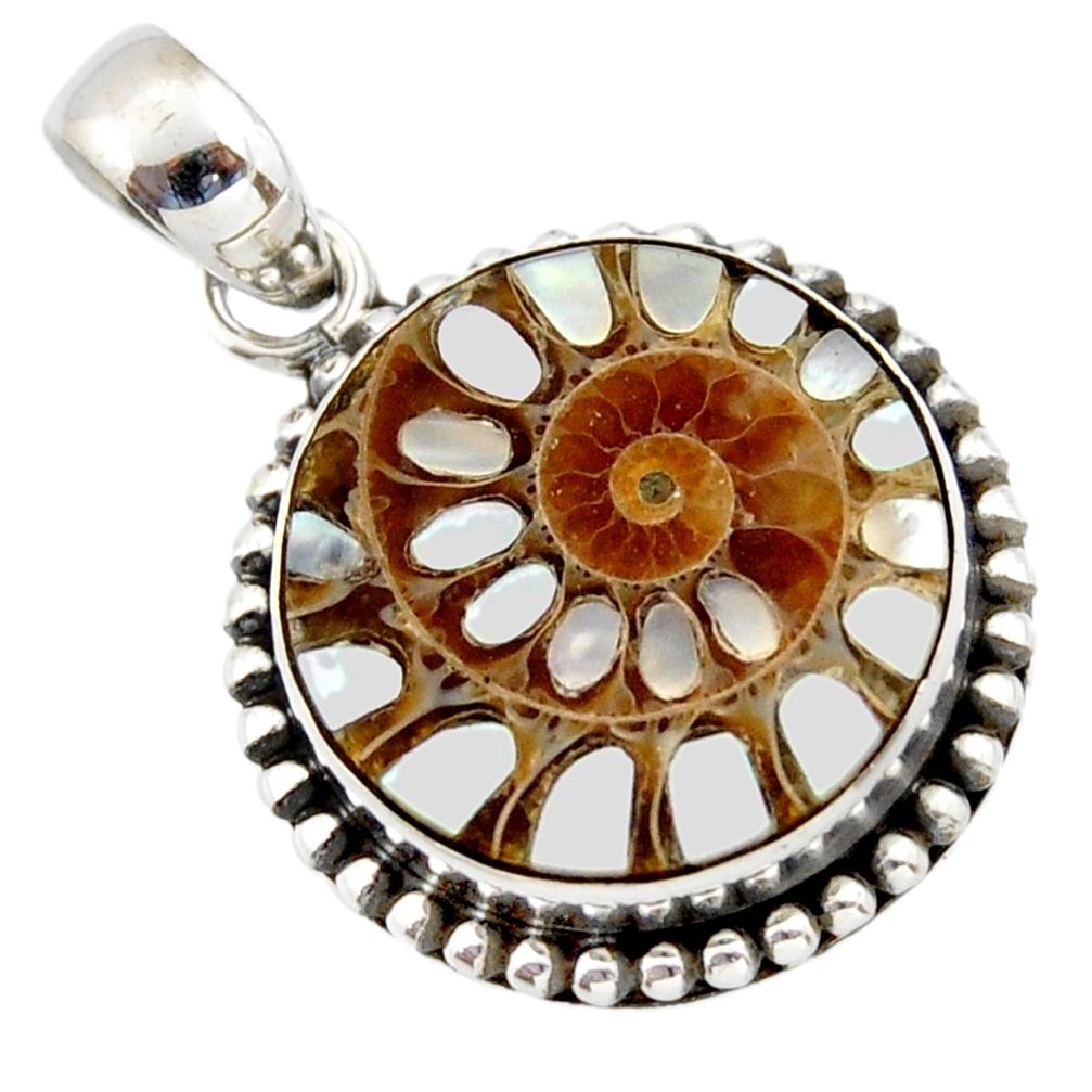 15.85cts natural shell in ammonite 925 sterling silver pendant jewelry r40361