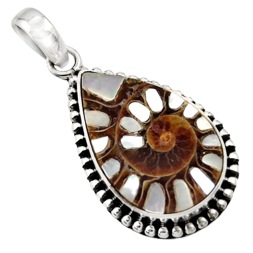 16.47cts natural shell in ammonite 925 sterling silver pendant jewelry r44462