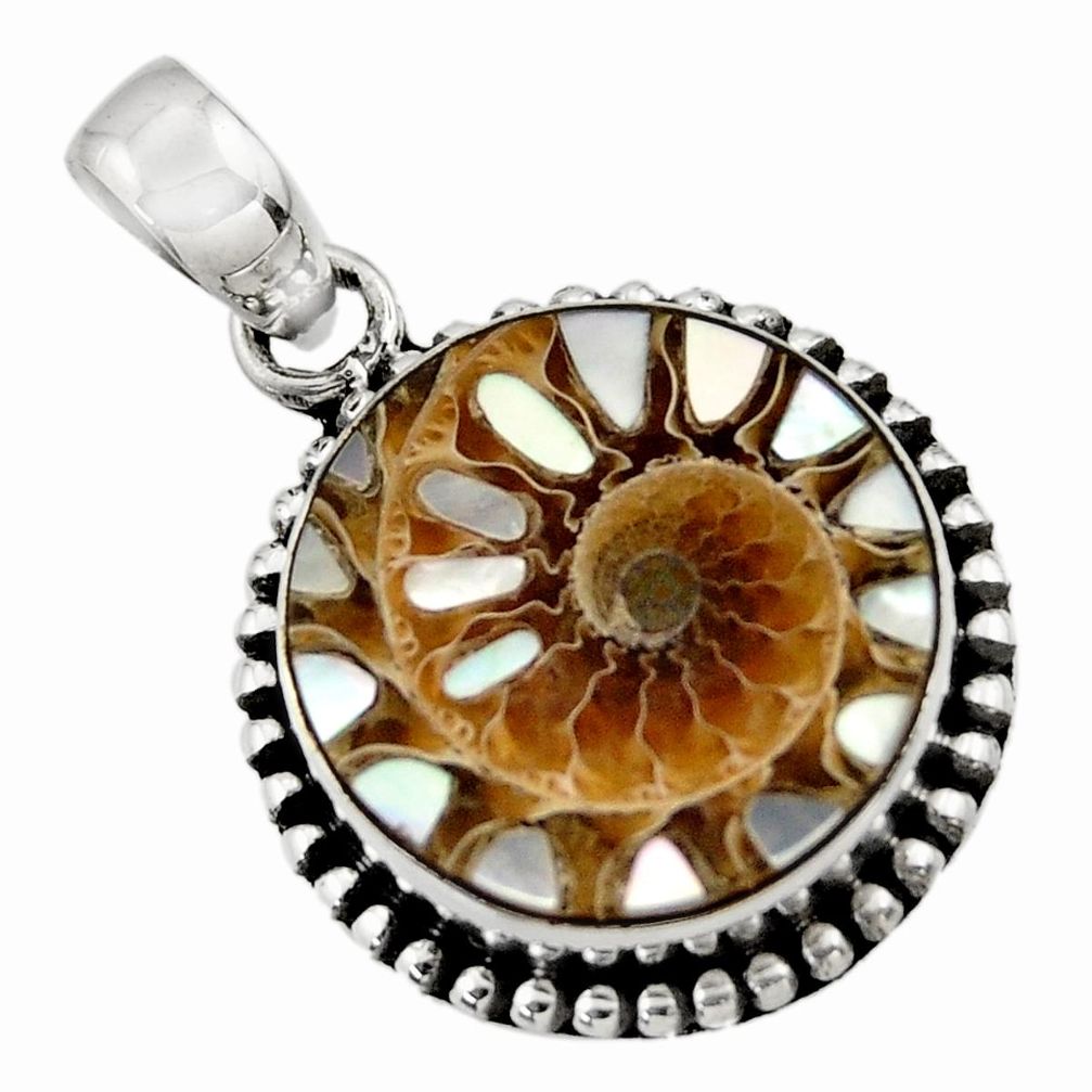 14.79cts natural shell in ammonite 925 sterling silver pendant jewelry r44463