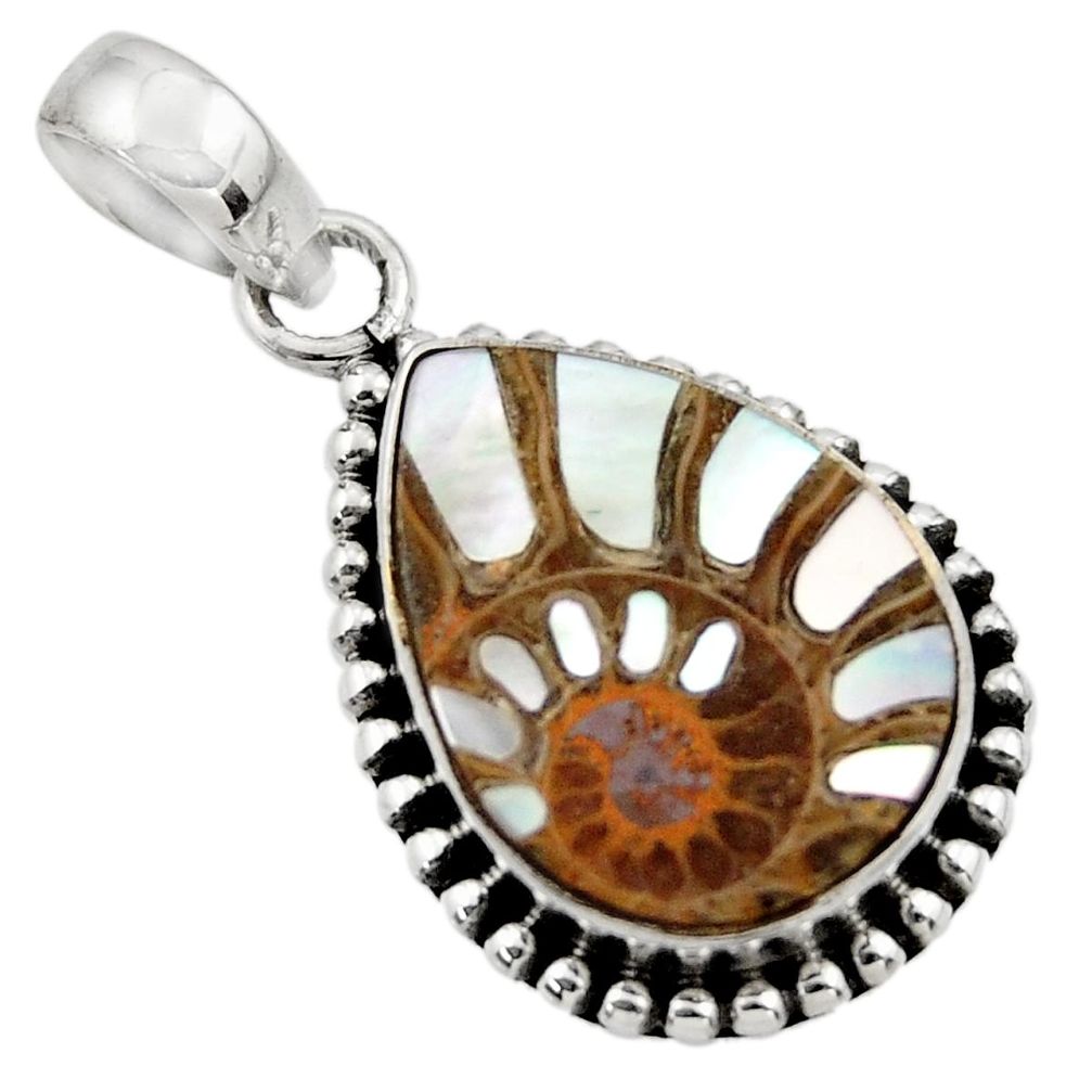 12.97cts natural shell in ammonite 925 sterling silver pendant jewelry r44465