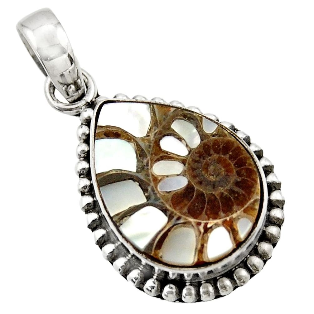 12.81cts natural shell in ammonite 925 sterling silver pendant jewelry r44466