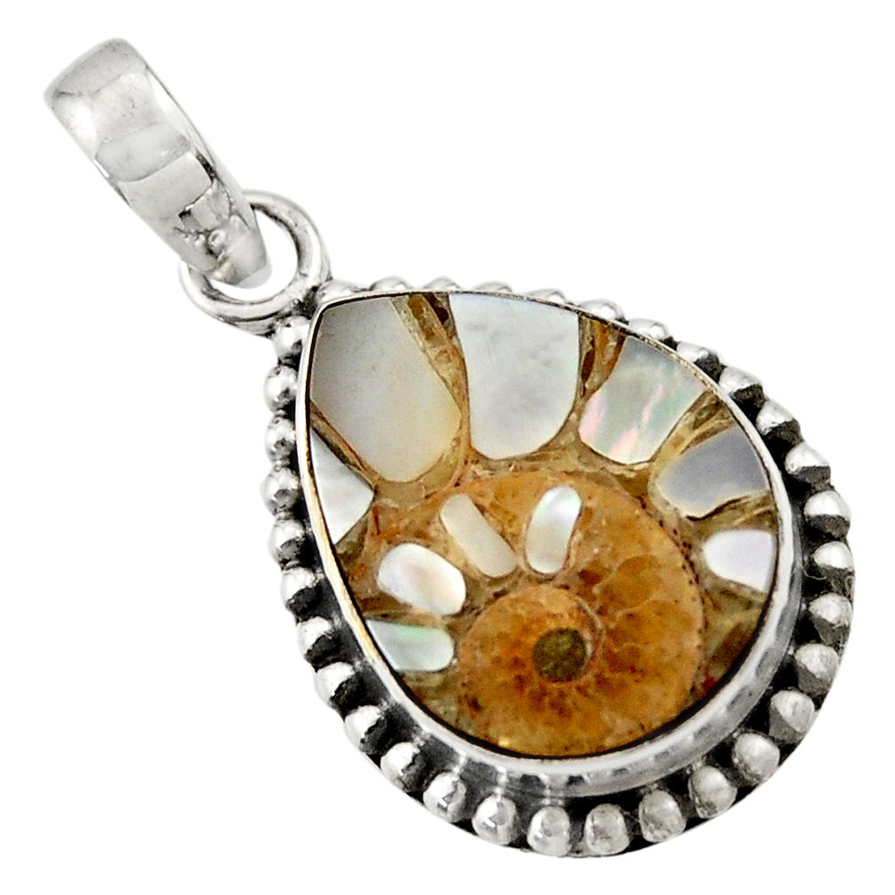 13.02cts natural shell in ammonite 925 sterling silver pendant jewelry r44468