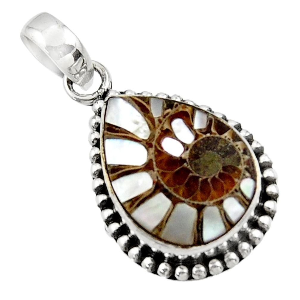 13.01cts natural shell in ammonite 925 sterling silver pendant jewelry r44503