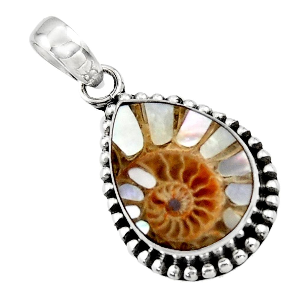 13.58cts natural shell in ammonite 925 sterling silver pendant jewelry r44504