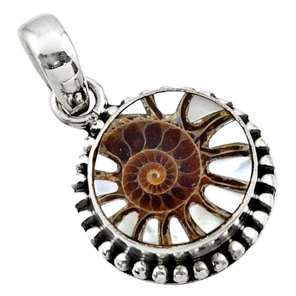 9.96cts natural shell in ammonite 925 sterling silver pendant jewelry r44510