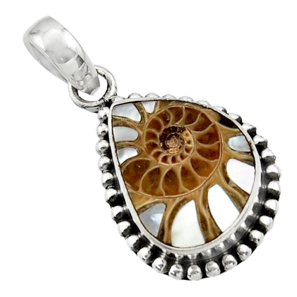 11.64cts natural shell in ammonite 925 sterling silver pendant jewelry r44511