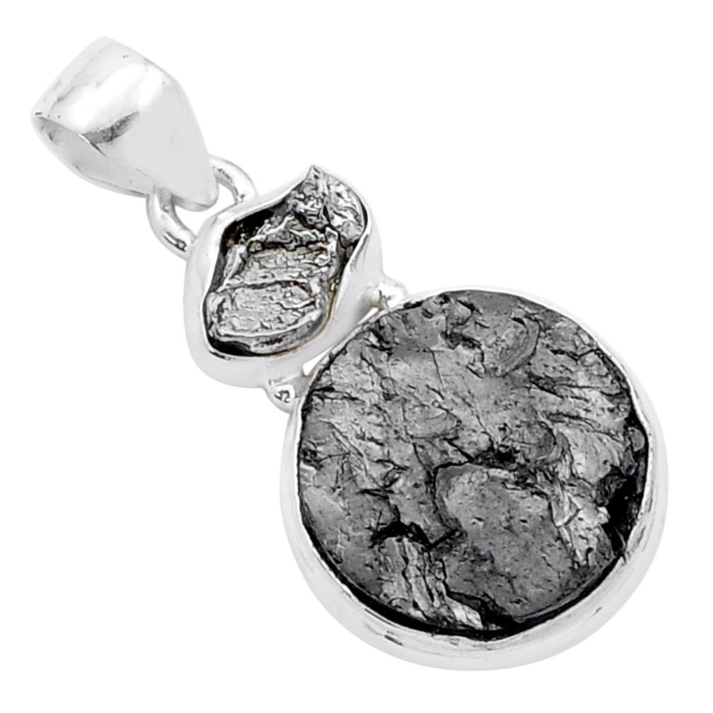 13.85cts natural shungite campo del cielo (meteorite) 925 silver pendant u53453